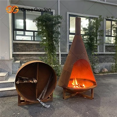 وعاء طاولة مستديرة خارجي من الفولاذ Corten Steel Gas Firepit