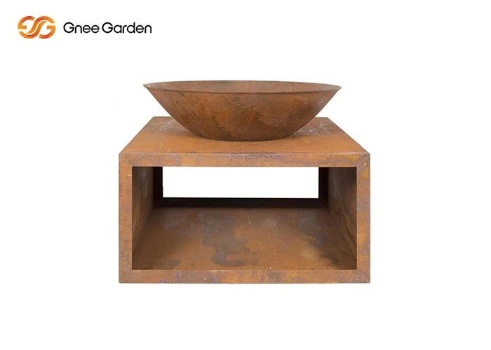 Wood Burning Corten Steel Fire Pit With Designed Base