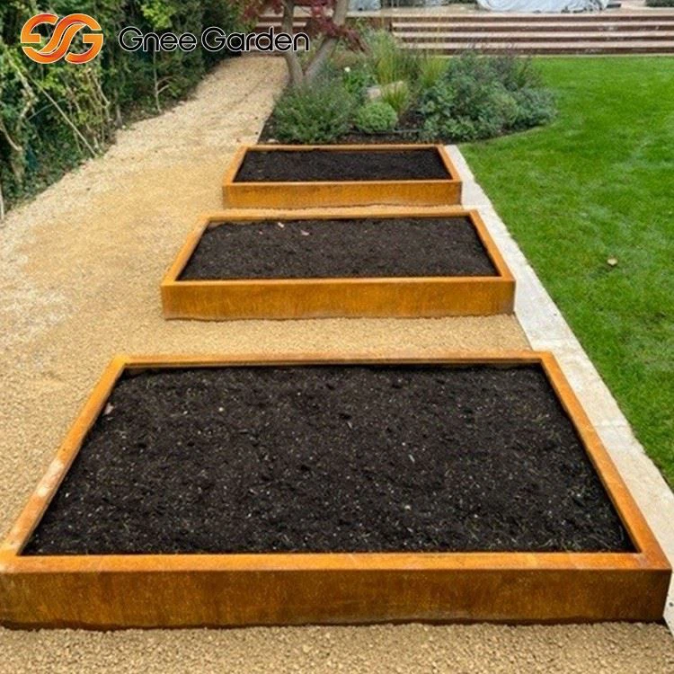 Corten steel raised planter beds