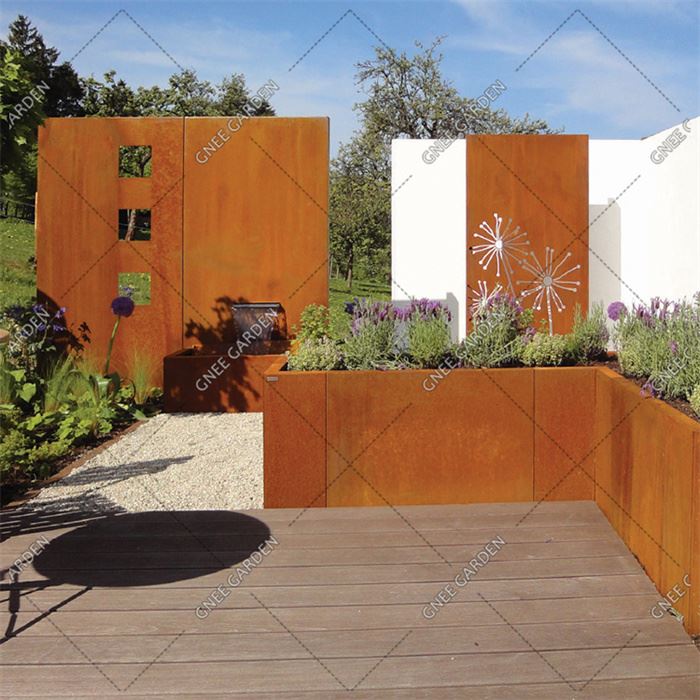 Corten Steel Metal Planter Box, Rectangular Sizes, Modern Garden Steel Planters For Commercial And Residential Outdoor Use.